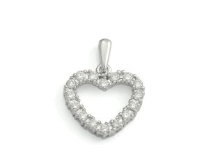 Hvitt Gull Hjerte Anheng M/ Diamanter Totalt 0,34Ct