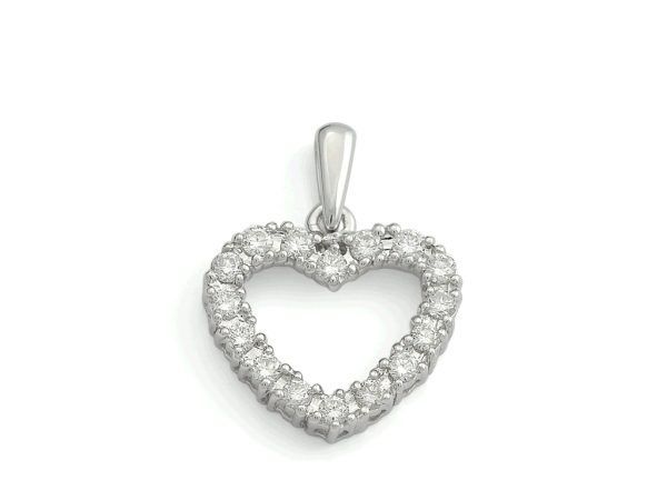 Hvitt Gull Hjerte Anheng M/ Diamanter Totalt 0,34Ct