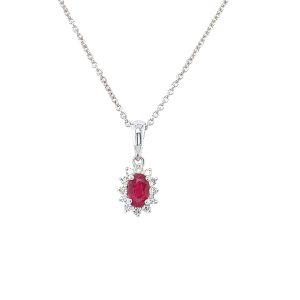 Hvitt gull rosett anheng  m/ rubin og diamanter