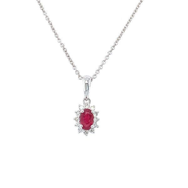 Hvitt gull rosett anheng  m/ rubin og diamanter
