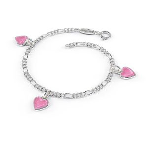 Charms-Armbånd I Sølv - Rosa Hjerter