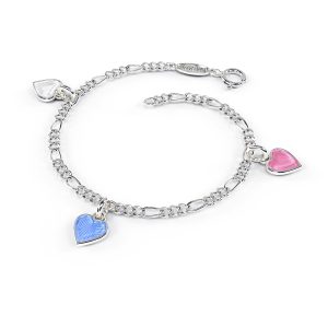 Charms-Armbånd I Sølv - Rosa/ Hvite Hjerter