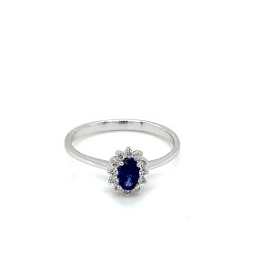 Hvitt gull rosett ring m/ 0,37ct  Safir og 0,09ct diamanter