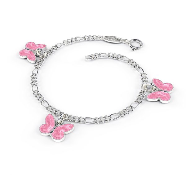 Charms-Armbånd I Sølv - Rosa Sommerfugler