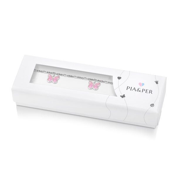 Charms-Armbånd I Sølv - Rosa Sommerfugler - Bilde 2