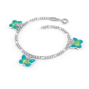 Charms-Armbånd I Sølv - Turkise Sommerfugler