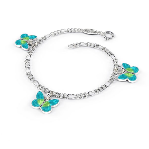 Charms-Armbånd I Sølv - Turkise Sommerfugler