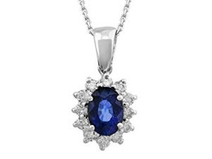 Hvittgull Rosett anheng m/ Safir og Diamanter