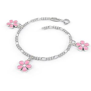 Charms-Armbånd I Sølv - Rosa Blomster