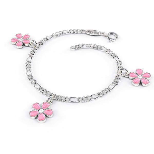 Charms-Armbånd I Sølv - Rosa Blomster