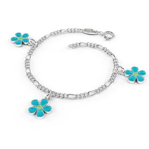 Charms-Armbånd I Sølv - Turkise Blomster