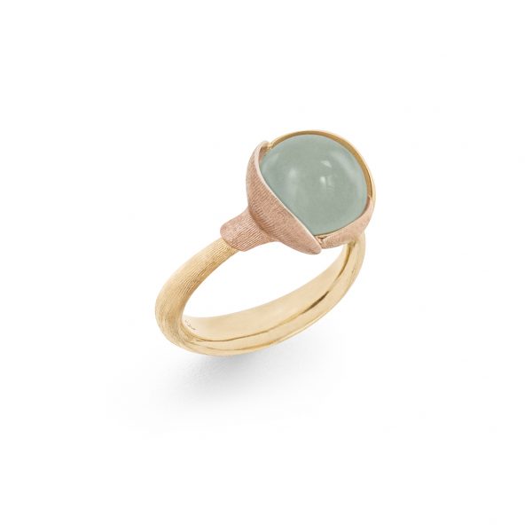 Lotus ring nr.2 gult gull m/ aquamarine