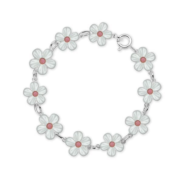 Armbånd I Sølv - Hvite Blomster