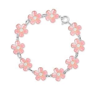 Armbånd I Sølv - Rosa Blomster