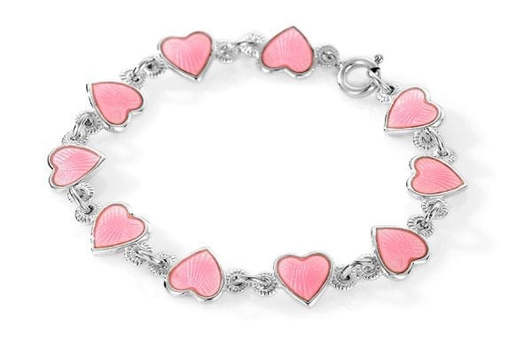 Armbånd I Sølv - Rosa Hjerter