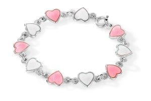 Armbånd I Sølv - Rosa/ Hvite Hjerter