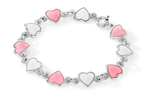 Armbånd I Sølv - Rosa/ Hvite Hjerter