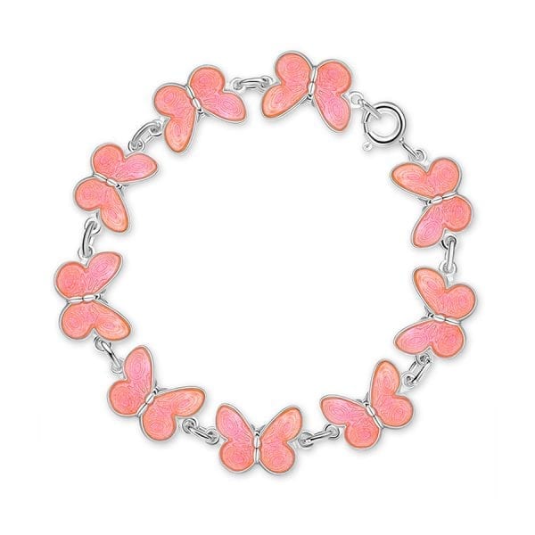 Armbånd I Sølv - Rosa Sommerfugler
