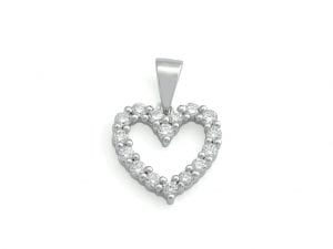 Hvitt Gull Hjerte Anheng M/ Diamanter