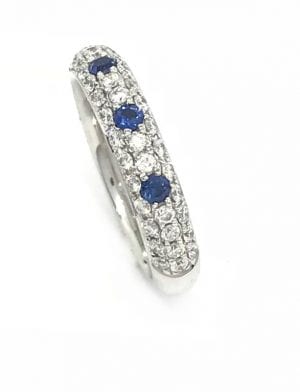 Hvitt Gull Ring M/ Safir Og Diamanter