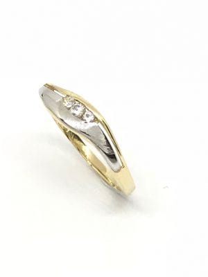 Hvitt/Gult Gull Ring M/ Cubic Zirkona