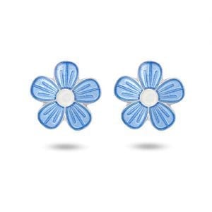 Ørestikk I Sølv - Blå Blomster