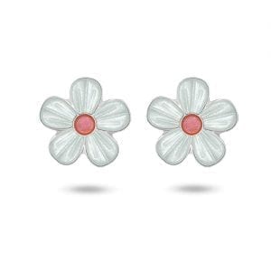 Ørestikk I Sølv - Hvite Blomster