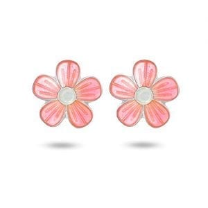 Ørestikk I Sølv - Rosa Blomster