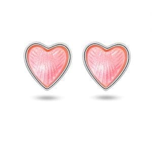 Ørestikk I Sølv - Rosa Hjerter