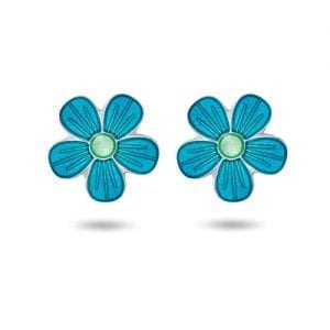 Ørestikk I Sølv - Turkise Blomster