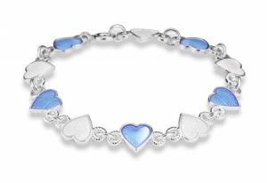 Armbånd I Sølv - Lys Blå/ Hvite Hjerter