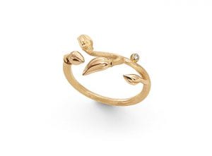 Ring Blooming Yellow Gold W 3 Leaves In Rose And Diamond