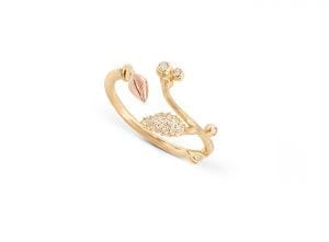 Ring Blooming Yellow Gold W Rosegold And Pave Leaf.28 Dia