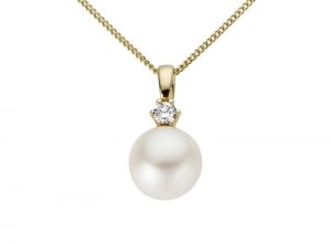 Gull perleanheng m/ diamant , 0,07ct
