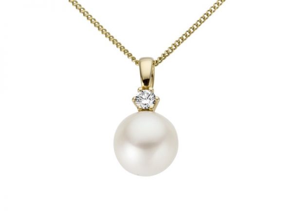 Gull perleanheng m/ diamant , 0,07ct