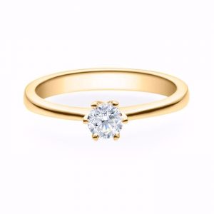 Gult gull enstens ring m/ 0,15ct diamant -rette klør