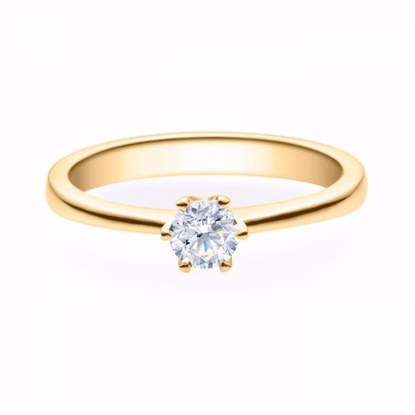 Gult gull enstens ring m/ 0,20ct diamant -rette klør