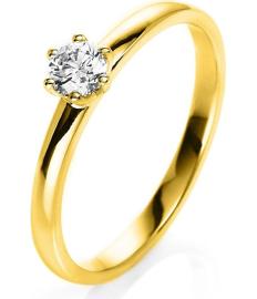 Gult gull enstens ring m/ 0,15ct diamant