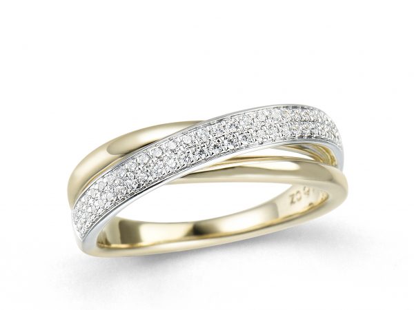 Ring hvitt/gult gull m/ diamanter - Bilde 2