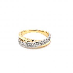 Ring hvitt/gult gull m/ diamanter