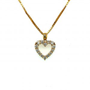 Gult gull diamanthjerte m/ 14 Diamanter Tot. 0,54ct Twsi