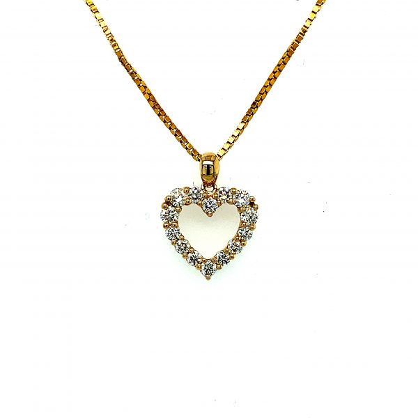 Gult gull diamanthjerte m/ 14 Diamanter Tot. 0,54ct Twsi
