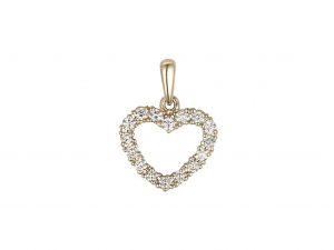 Gult gull hjerte anheng m/ diamanter totalt 0,34CT