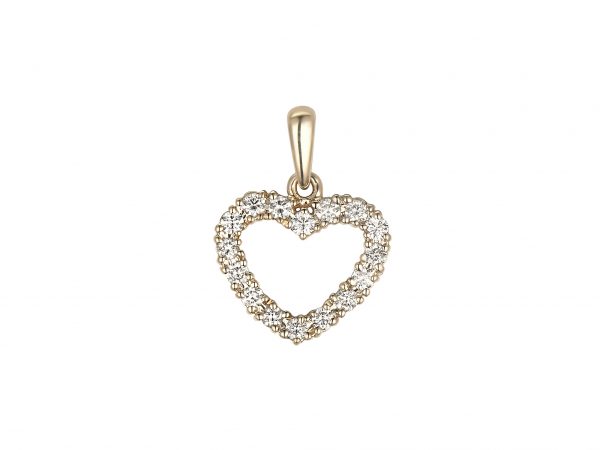 Gult gull hjerte anheng m/ diamanter totalt 0,34CT