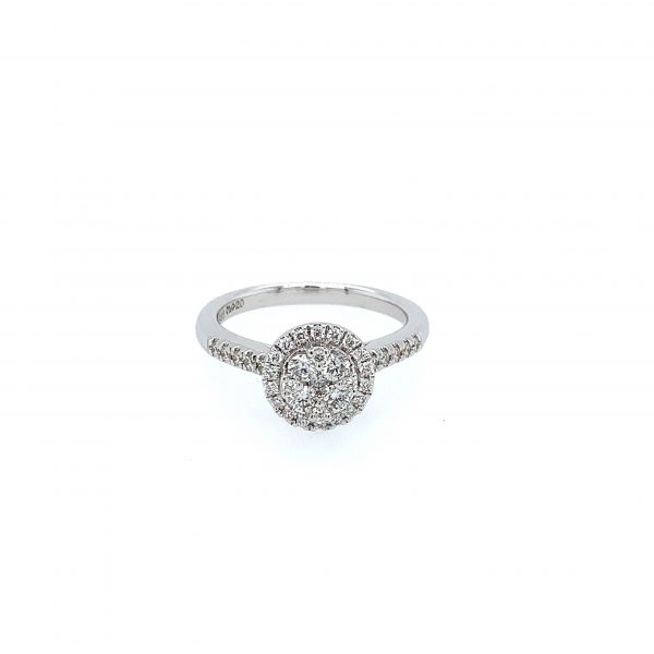 Rosett ring i hvitt gull m/diamanter