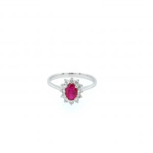 Hvitt gull rosettring m/ 0,50ct rubin og diamanter