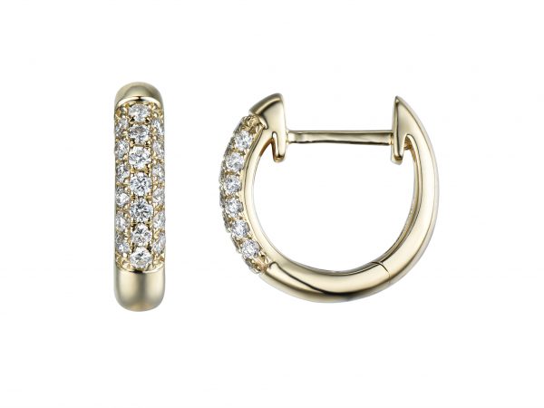 Gult gull øreringer m/ 3 rader diamanter 0,32ct - Bilde 2