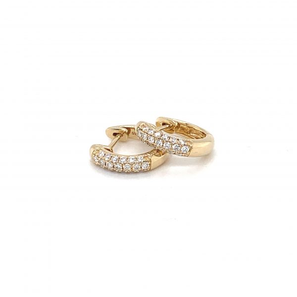 Gult gull øreringer m/ 3 rader diamanter 0,32ct