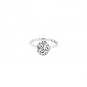 Halo hvitt gull ring m/ diamanter - 57