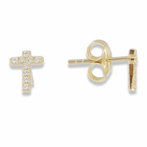 Cross ear stud forgylt